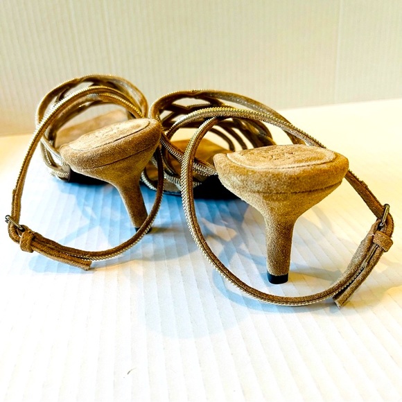 BRUNELLO CUCINELLI Monili Cage Slingback Sandal SUEDE Shoe 38 US 8 Gold NEW Box! - Picture 7 of 15